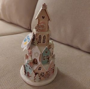 NWT Pastel Pink Light Up Gingerbread Tower